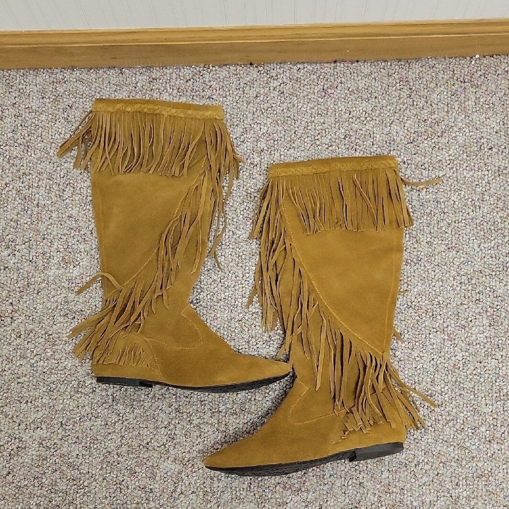 Sam Edelman Utah Fringe Suede Knee Boots Brown Sz 6 Indie Sleeze Fringe Boho